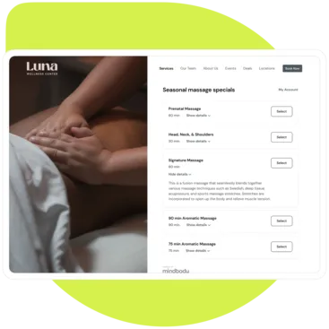 A collage showing Mindbody branded web tools