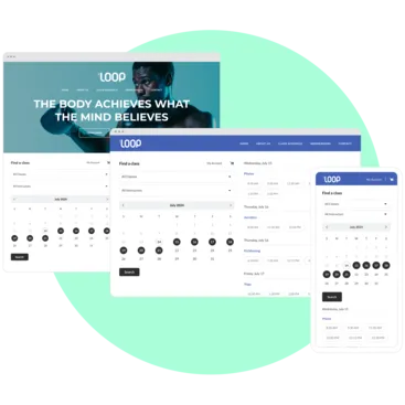 A collage of screenshots showing how Mindbody can create branded web tools for your athletic club.
