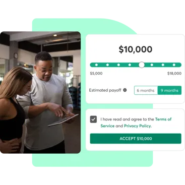 A collage demonstrating how easy it is to get funds for your business from Mindbody Capital