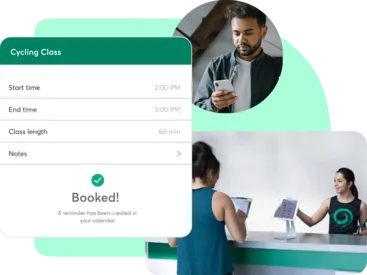 A collage showing Mindbody booking features for group training businesses