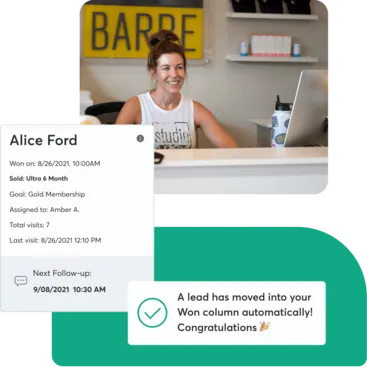 A collage demonstrating how Mindbody software helps you celebrate captured leads.