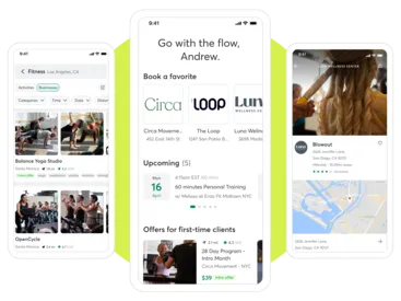 A collage showing the Mindbody Marketplace