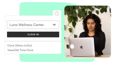 A collage showing Mindbody payroll management