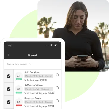A collage showing Mindbody booking tools