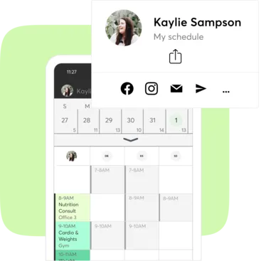 A collage showing staff schedules in Mindbody software
