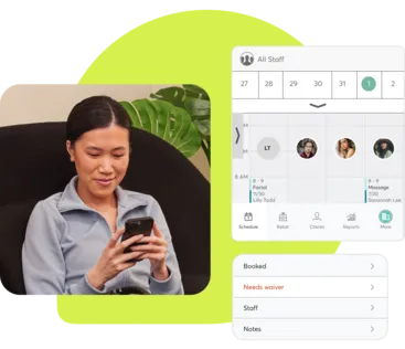 A collage showing the Mindbody Business App.