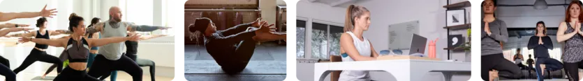 A collage showing yoga businesses in action